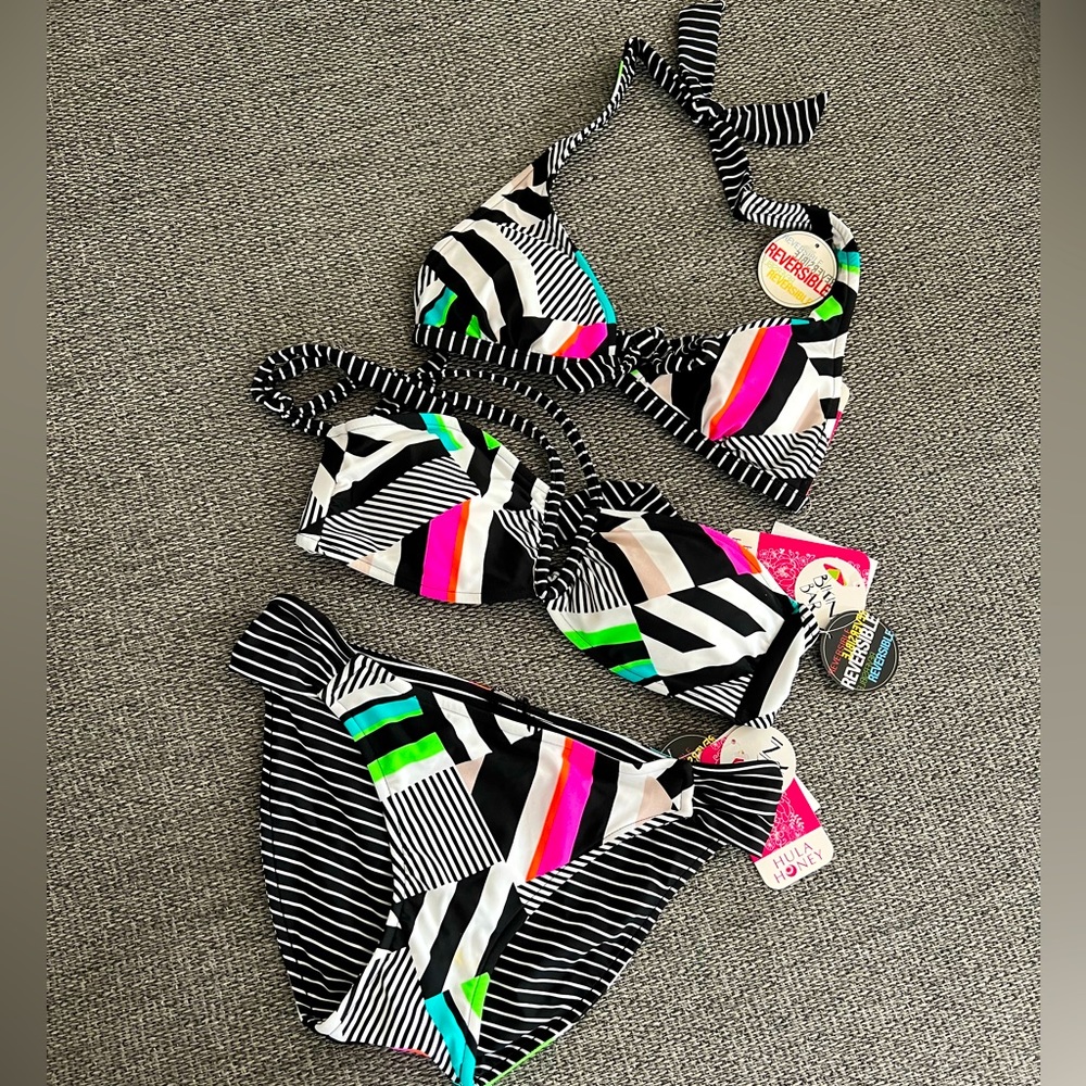 Hula Honey Bikini Set *NEW* Two bikini tops size SMALL & one bottom size MEDIUM.